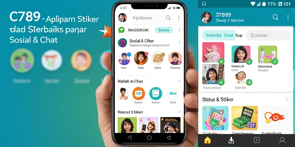 Screenshot antarmuka C789 memperlihatkan beragam stiker dan fitur status.