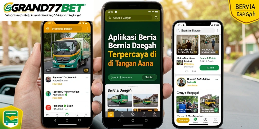 Antarmuka utama aplikasi GRAND77BET menampilkan berita daerah terbaru.