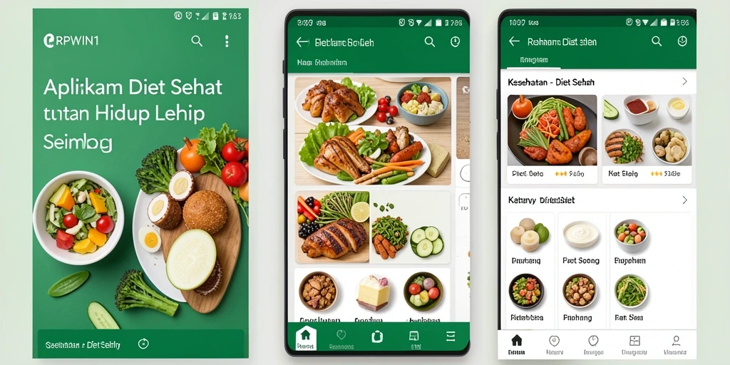 Tampilan antarmuka aplikasi Diet Sehat RPWIN1 yang menarik dan informatif.