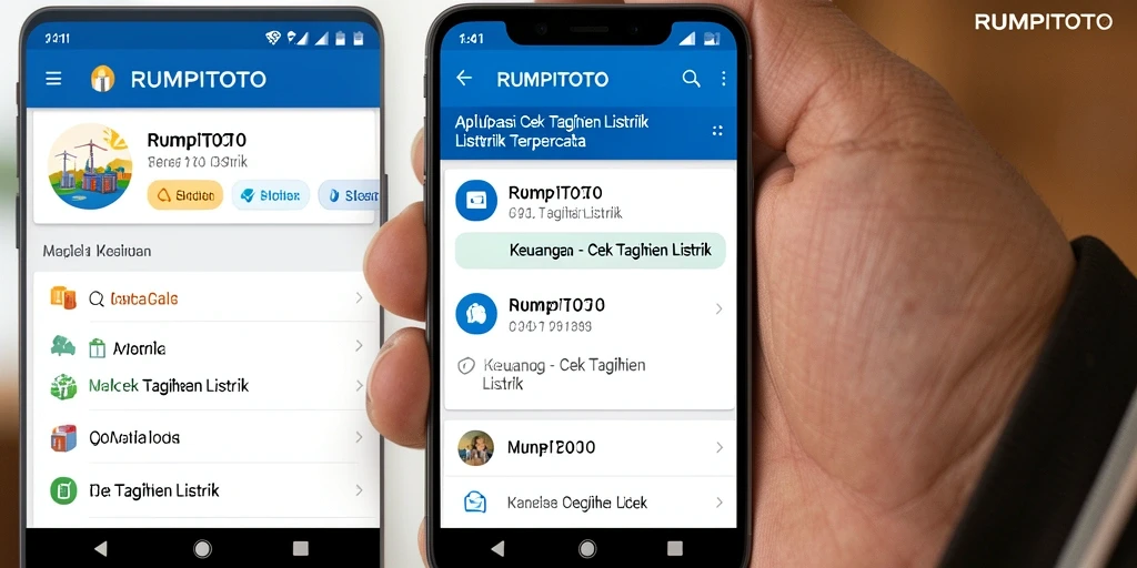 Tampilan antarmuka aplikasi RUMPITOTO untuk cek tagihan listrik.